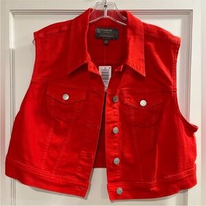 Torrid NEW Denim Stretch Cropped Sleeveless Vest Adrenaline Rush Red Women 18-20